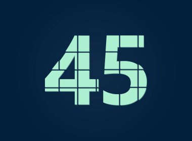 45 numara, vektör desing font. Bıçakla kesilmiş. Logo, marka etiketi, tasarım unsurları, şirket kimliği, uygulama ve daha fazlası için. İzole Edilmiş 10 Ekim illüstrasyonu