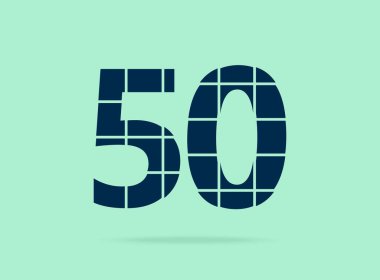 50 numara, vektör desing font. Bıçakla kesilmiş. Logo, marka etiketi, tasarım unsurları, şirket kimliği, uygulama ve daha fazlası için. İzole Edilmiş 10 Ekim illüstrasyonu