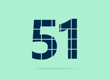 51 numara, vektör desing font. Bıçakla kesilmiş. Logo, marka etiketi, tasarım unsurları, şirket kimliği, uygulama ve daha fazlası için. İzole Edilmiş 10 Ekim illüstrasyonu
