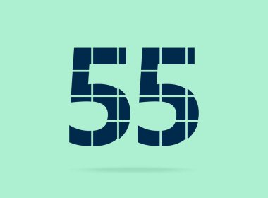 55 numara, vektör desing font. Bıçakla kesilmiş. Logo, marka etiketi, tasarım unsurları, şirket kimliği, uygulama ve daha fazlası için. İzole Edilmiş 10 Ekim illüstrasyonu