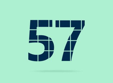 57 numara, vektör desing font. Bıçakla kesilmiş. Logo, marka etiketi, tasarım unsurları, şirket kimliği, uygulama ve daha fazlası için. İzole Edilmiş 10 Ekim illüstrasyonu