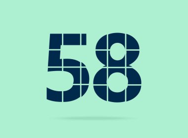 58 numara, vektör desing font. Bıçakla kesilmiş. Logo, marka etiketi, tasarım unsurları, şirket kimliği, uygulama ve daha fazlası için. İzole Edilmiş 10 Ekim illüstrasyonu