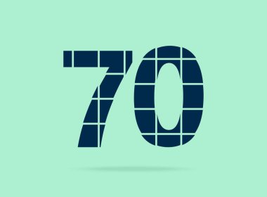 70 numara, vektör desing font. Bıçakla kesilmiş. Logo, marka etiketi, tasarım unsurları, şirket kimliği, uygulama ve daha fazlası için. İzole Edilmiş 10 Ekim illüstrasyonu