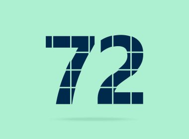72 numara, vektör desing font. Bıçakla kesilmiş. Logo, marka etiketi, tasarım unsurları, şirket kimliği, uygulama ve daha fazlası için. İzole Edilmiş 10 Ekim illüstrasyonu