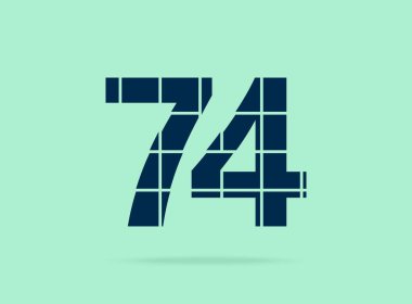 74 numara, vektör desing font. Bıçakla kesilmiş. Logo, marka etiketi, tasarım unsurları, şirket kimliği, uygulama ve daha fazlası için. İzole Edilmiş 10 Ekim illüstrasyonu