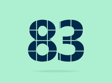 83 numara, vektör desing font. Bıçakla kesilmiş. Logo, marka etiketi, tasarım unsurları, şirket kimliği, uygulama ve daha fazlası için. İzole Edilmiş 10 Ekim illüstrasyonu