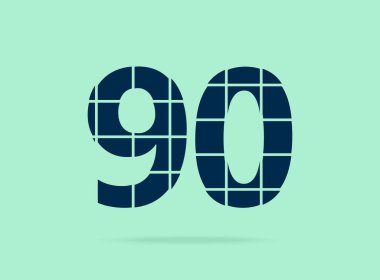 90 numara, vektör desing font. Bıçakla kesilmiş. Logo, marka etiketi, tasarım unsurları, şirket kimliği, uygulama ve daha fazlası için. İzole Edilmiş 10 Ekim illüstrasyonu