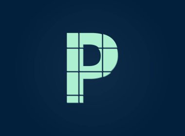 P harfi logosu, vektör desing font. Bıçakla kesilmiş. Logo, marka etiketi, tasarım unsurları, şirket kimliği, uygulama ve daha fazlası için. İzole Edilmiş 10 Ekim illüstrasyonu