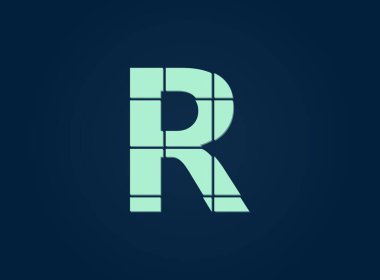 R harfi logosu, vektör desing font. Bıçakla kesilmiş. Logo, marka etiketi, tasarım unsurları, şirket kimliği, uygulama ve daha fazlası için. İzole Edilmiş 10 Ekim illüstrasyonu