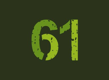 Grunge dokusundan yapılmış 61 vektör numarası. Lastik damga izi stili. Logo, marka etiketi, poster, tasarım unsurları vs. için.