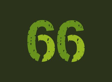 Grunge dokusundan yapılmış 66 vektör numarası. Lastik damga izi stili. Logo, marka etiketi, poster, tasarım unsurları vs. için.