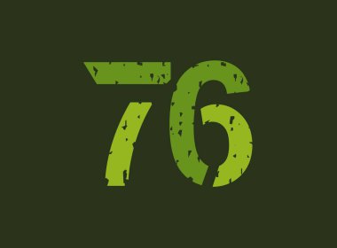 76 vektör numarası grunge dokusundan yapılmış. Lastik damga izi stili. Logo, marka etiketi, poster, tasarım unsurları vs. için.