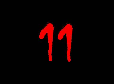 11 Korku kanlı, korkunç vektör numarası. Çılgın korku vahşi, çığlık yazı tipi. Acayip bir gece teması tasarımı. El yazısı eps10 illüstrasyon