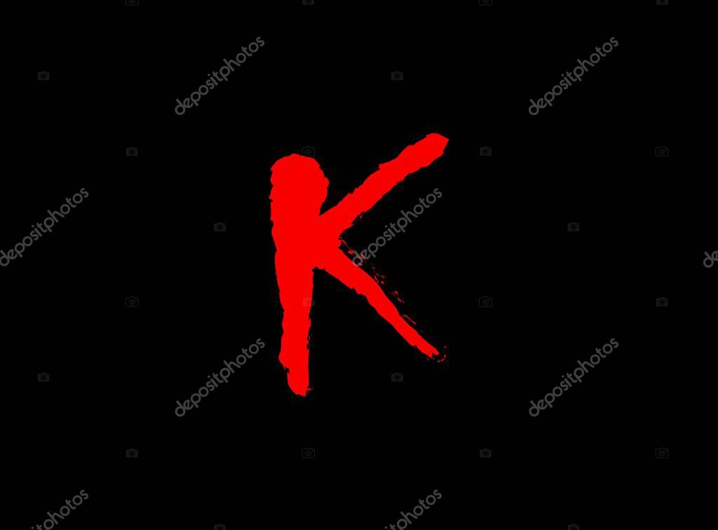 K Horror bloody, scary vector letter. Insane Fear brutal, scream font. Wicked night theme style design. Hand writing eps10 illustration