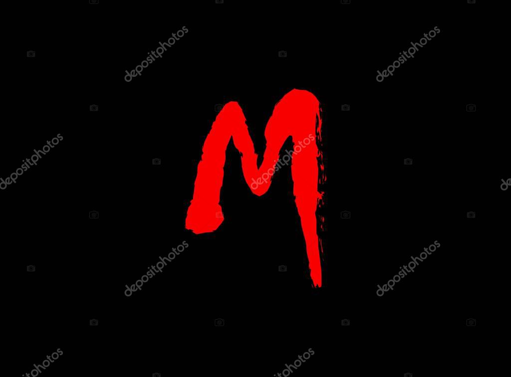 M Horror bloody, scary vector letter. Insane Fear brutal, scream font. Wicked night theme style design. Hand writing eps10 illustration