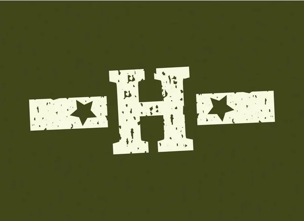 军徽上有军徽 陆军设计 星上有伪装背景 Grungy字体矢量插图 — 图库矢量图片