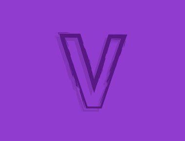 V harfi yazı tipi, elle çizilmiş fırça darbesi. Modern, zarif kaligrafik tasarım. Tasarım elemanı, logo, yaratıcı poster vesaire için. Vektör illüstrasyonu 