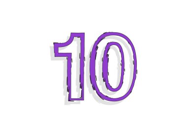 10 yazı tipi mor numara, el yapımı fırça darbesi. Modern, karikatür kaligrafik tasarımı. Tasarım elemanı, logo, yaratıcı poster vesaire için. Vektör illüstrasyonu 