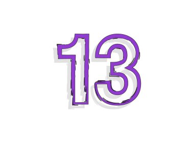 13 yazı tipi mor numara, elle çizilmiş fırça darbesi. Modern, karikatür kaligrafik tasarımı. Tasarım elemanı, logo, yaratıcı poster vesaire için. Vektör illüstrasyonu 