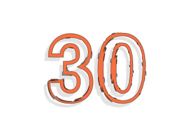 30 turuncu numara, elle çizilmiş fırça darbesi. Çizgi roman tasarımı. Tasarım elemanı, logo, yaratıcı poster vesaire için. Vektör illüstrasyonu 