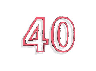 40 pembe numara, el yapımı fırça darbesi. Çizgi roman tasarımı. Tasarım elemanı, logo, yaratıcı poster vesaire için. Vektör illüstrasyonu 