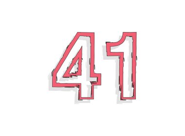 41 pembe numara, el yapımı fırça darbesi. Çizgi roman tasarımı. Tasarım elemanı, logo, yaratıcı poster vesaire için. Vektör illüstrasyonu 