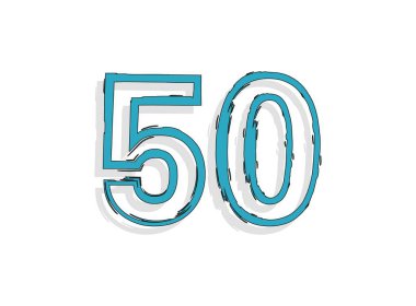 50 mavi numara, el yapımı fırça darbesi. Çizgi roman tasarımı. Tasarım elemanı, logo, yaratıcı poster vesaire için. Vektör illüstrasyonu 