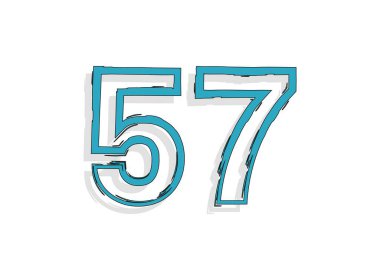 57 mavi numara, elle çizilmiş fırça darbesi. Çizgi roman tasarımı. Tasarım elemanı, logo, yaratıcı poster vesaire için. Vektör illüstrasyonu 