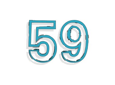 59 mavi numara, el yapımı fırça darbesi. Çizgi roman tasarımı. Tasarım elemanı, logo, yaratıcı poster vesaire için. Vektör illüstrasyonu 