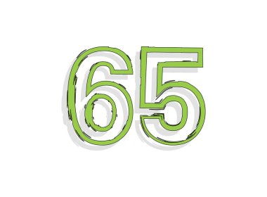 65 yeşil numara, elle çizilmiş fırça darbesi. Çizgi roman tasarımı. Tasarım elemanı, logo, yaratıcı poster vesaire için. Vektör illüstrasyonu 