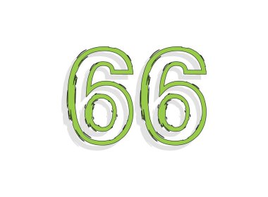 66 yeşil numara, el yapımı fırça darbesi. Çizgi roman tasarımı. Tasarım elemanı, logo, yaratıcı poster vesaire için. Vektör illüstrasyonu 