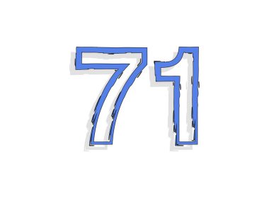 71 mavi numara, el yapımı fırça darbesi. Çizgi roman tasarımı. Tasarım elemanı, logo, yaratıcı poster vesaire için. Vektör illüstrasyonu 
