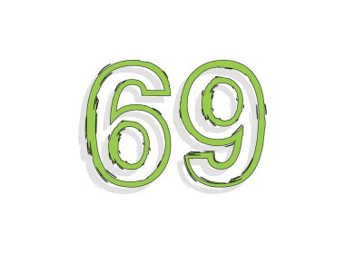 69 yeşil numara, elle çizilmiş fırça darbesi. Çizgi roman tasarımı. Tasarım elemanı, logo, yaratıcı poster vesaire için. Vektör illüstrasyonu 
