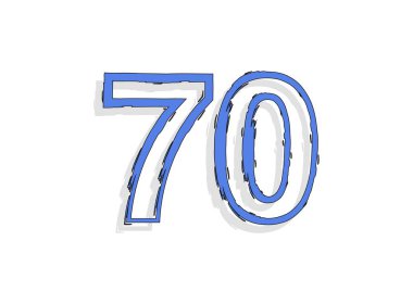 70 mavi numara, el yapımı fırça darbesi. Çizgi roman tasarımı. Tasarım elemanı, logo, yaratıcı poster vesaire için. Vektör illüstrasyonu 