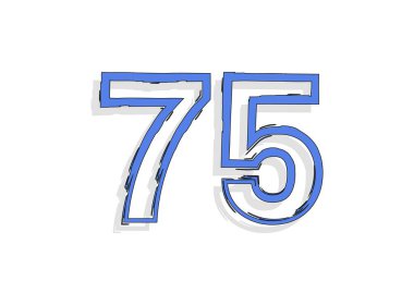 75 mavi numara, el yapımı fırça darbesi. Çizgi roman tasarımı. Tasarım elemanı, logo, yaratıcı poster vesaire için. Vektör illüstrasyonu 