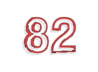 82 kırmızı numara, el yapımı fırça darbesi. Çizgi roman tasarımı. Tasarım elemanı, logo, yaratıcı poster vesaire için. Vektör illüstrasyonu 