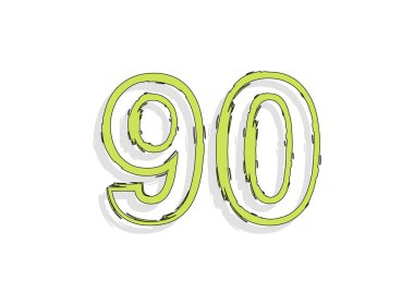 90 yeşil numara, el yapımı fırça darbesi. Çizgi roman tasarımı. Tasarım elemanı, logo, yaratıcı poster vesaire için. Vektör illüstrasyonu 