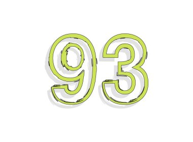 93 yeşil numara, elle çizilmiş fırça darbesi. Çizgi roman tasarımı. Tasarım elemanı, logo, yaratıcı poster vesaire için. Vektör illüstrasyonu 