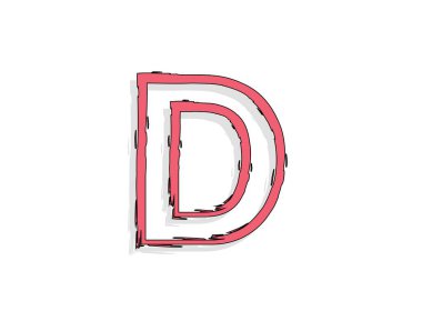 D harfi, el yapımı fırça darbesi. Çizgi roman tasarımı. Tasarım elemanı, logo, yaratıcı poster vesaire için. Vektör illüstrasyonu 