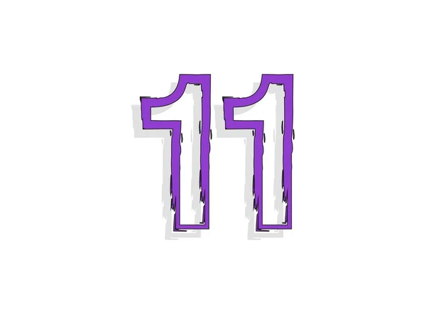 11 yazı tipi mor numara, el yapımı fırça darbesi. Modern, karikatür kaligrafik tasarımı. Tasarım elemanı, logo, yaratıcı poster vesaire için. Vektör illüstrasyonu 