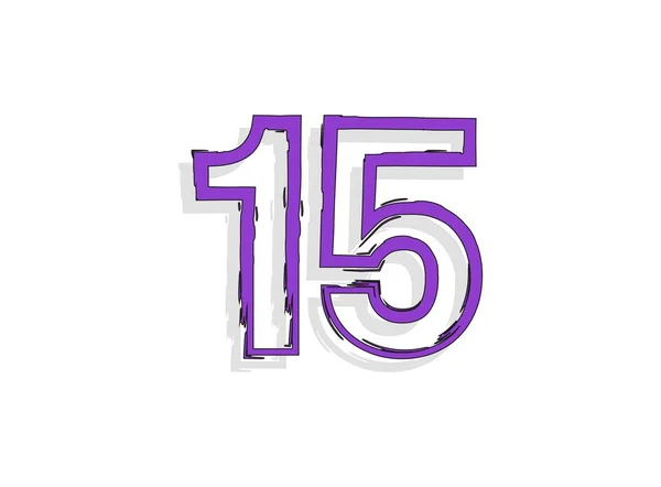 15フォント紫の数字 手描きブラシストローク 現代の漫画の書道デザイン デザイン要素 クリエイティブポスターなど ベクターイラスト — ストックベクタ
