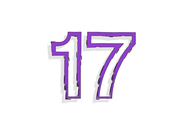 17フォント紫の数字 手描きブラシストローク 現代の漫画の書道デザイン デザイン要素 クリエイティブポスターなど ベクターイラスト — ストックベクタ
