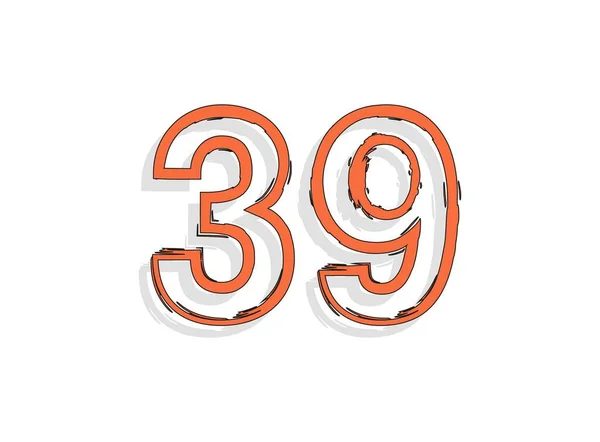 39オレンジナンバー手描きブラシストローク コミックスタイルのデザイン デザイン要素 クリエイティブポスターなど ベクターイラスト — ストックベクタ