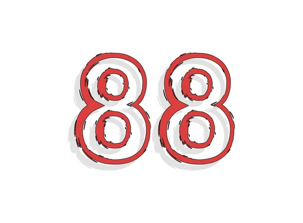 88赤の数字は 手のブラシストロークを描いた コミックスタイルのデザイン デザイン要素 クリエイティブポスターなど ベクターイラスト — ストックベクタ