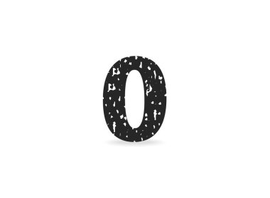 0 numara grunge, grunge doku tasarımı. Lastik damga izi stili. Logo, marka etiketi, poster, tasarım unsurları vesaire için. İzole vektör illüstrasyonu.