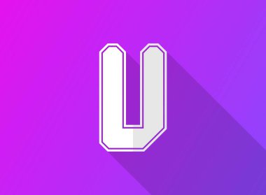V font harfi, modern dinamik tasarım mor gradyan üzerinde uzun gölgesi var. Logo, marka etiketi, tasarım elemanları, uygulama ve daha fazlası için. Vektör illüstrasyonu