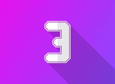 3 yazı tipi numarası, modern dinamik tasarım mor gradyan üzerinde uzun gölgesi var. Logo, marka etiketi, tasarım elemanları, uygulama ve daha fazlası için. Vektör illüstrasyonu