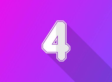 4 yazı tipi numarası, modern dinamik tasarım mor gradyan üzerinde uzun gölgesi var. Logo, marka etiketi, tasarım elemanları, uygulama ve daha fazlası için. Vektör illüstrasyonu