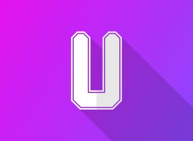U font harfi, modern dinamik tasarım mor gradyan üzerinde uzun gölgesi var. Logo, marka etiketi, tasarım elemanları, uygulama ve daha fazlası için. Vektör illüstrasyonu