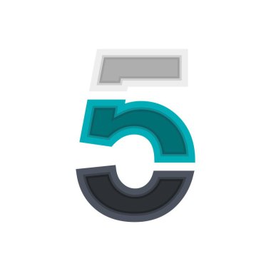 5 numaralı vektör yazı tipi alfabesi, modern dinamik tasarım. Siyah, İrlanda mavisi, beyaz renk. ; tasarım ögeleri; logo, yaratıcı poster, kurumsal kimlik, uygulama vs..